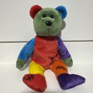 TY Beanie Baby - FRANKENTEDDY Bear (Red & Purple Feet) (8.5‎ inch)